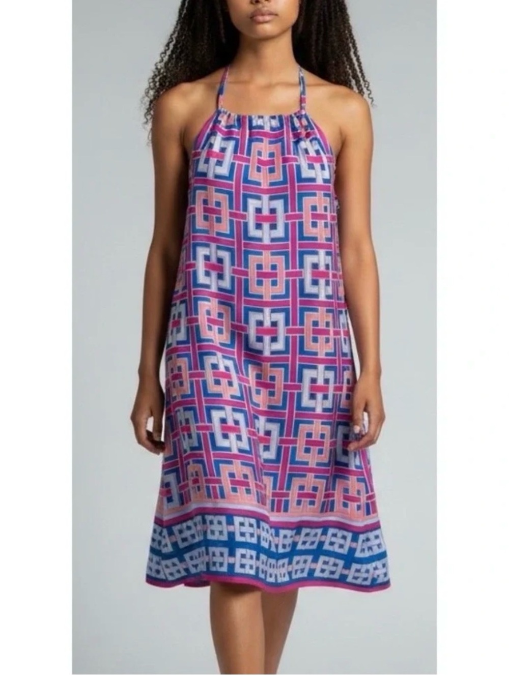 Crown & Ivy Geometric Greek Key Print Halter Shift Dress Preppy Vibes